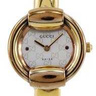 【日本直送】GUCCI 古馳 1400L 鍍金 x 不鏽鋼 石英 指針式顯示 白色貝殼紋錶盤 女錶【二手】