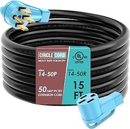 CircleCord 50 Amp 15 Feet RV/EV Extension Cord, Heavy Duty 6/3+8/1 Gauge STW Wire with Cord Organize