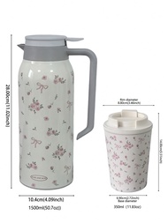 1pc 1500ml/50.74oz Pink Rose Bow Decor, Stainless Steel Double Wall Vacuum Insulated Bottle, Suitabl