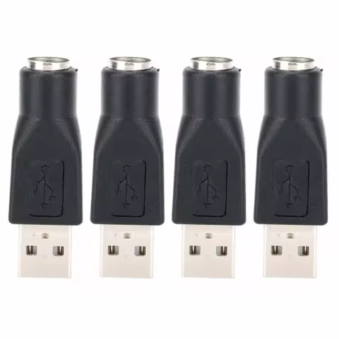 4PCS 6Pin USB to for PS2 Adapter Plug and Play Black USB Male to for PS/2 Female for PS2 Keyboard Ad