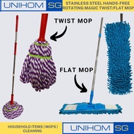 UnihomSG [ReadyStock] Stainless Steel Hands-Free Rotating Magic Twist/ Extendable Flat Mop