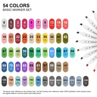 54 Dual Tip (Brush + Chisel Tips) Markers - 53 Colors + 1 Colorless Blender Markers - for coloring, 