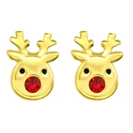 Red Nose Reindeer Stud Earrings | Festive Christmas Holiday Stud Earrings for Women and Girls (Gold 