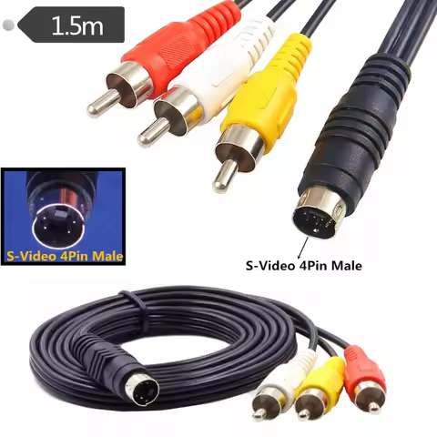 Supply Video S-Video MD4P 3 RCA Male To 4 Pin S-video Male Video Adapter Cable Cord 3rca NEW RCA Red