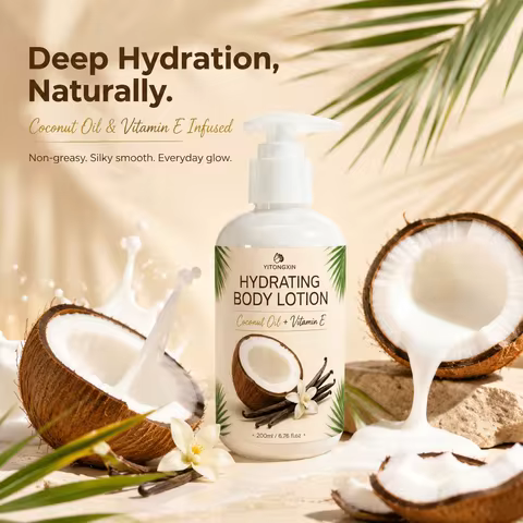 200m Coconut Oil & Vitamin E Body Lotion Coconut Vanilla Scent Hydrating Moisturizer for Smooth Skin