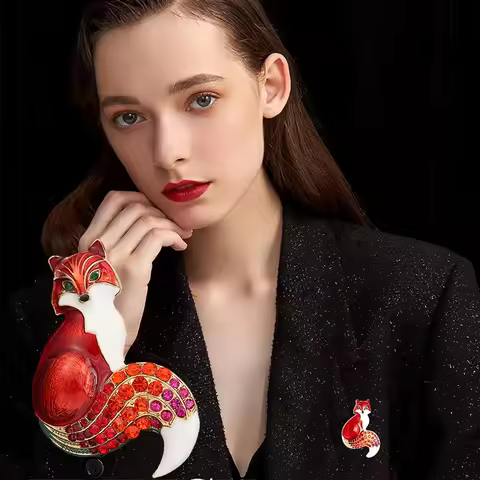 Luxury Colorful Enamel Fox Brooches Crystal Rhinestone Animal Lapel Pins for Women Glamour Jewelry W