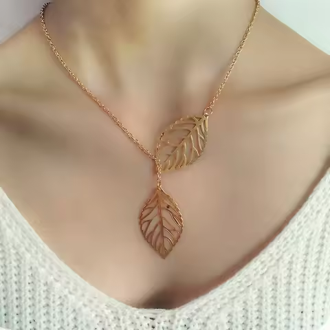 Minimalism Double Hollow Leaves Pendant Necklaces Temperament Punk Clavicle Chain Necklace Women Jew