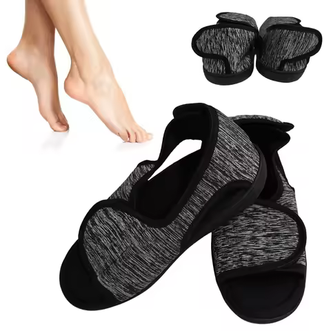 Hook and Loop Fastener Shoes Adjustable Edema House Shoes Breathable Slip- Edema Footwear Non-Slip f