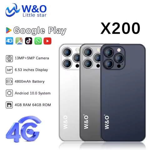 W&O X200 4G Smartphone Android 4GB RAM+64GB ROM Mobile Phone 6.53 Inch Dual SIM 4800mAh Battrey 5+13