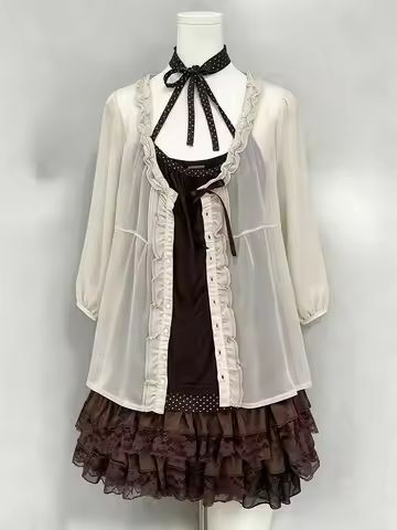 Y2K Harajuku Lolita 3 Piece Outfits Women Ruffle Cardigan Casual Vest Sweet Y2k Mini Skirt Japanese 