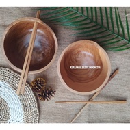 TEAK WOOD RAMEN BOWL FREE CHOPSTICKS/ Bowl /mie Unique bowl/ Wooden bowl/ Bowl Wooden craft/