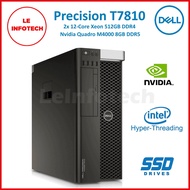 Dell Precision T7810 Workstation 2x12-Core Xeon E5-2670v3 32-512 GB DDR4 New 1TB SSD Quadro 2GB Win10Pro Used 90 days