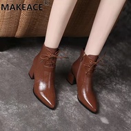 Autumn and Winter New Pointed Short Boots 35-42 Leather Zipper Closed Fashion Boots Calf Boots Martin Boots Casual Women's Shoes