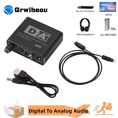 GRWIBEOU HIFI DAC Digital To Analog Audio Converter RCA 3.5mm AUX RCA Headphone Amplifier Toslink Op