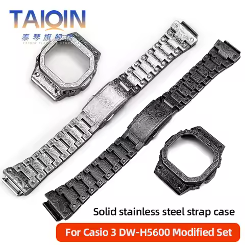 H5600 Modified stainless steel strap and case For Casio G-SHOCK 3516 DW-H5600 Retro metal carved set