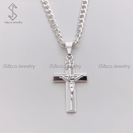 JS&CO jewelry 925 Silver Cross necklace 20inches set for men Unisex kwintas 2443n