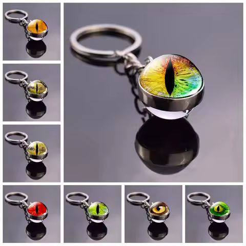 Evil Eyes Keychain Glass Ball Pendant Animal Dragon Snake Owl Cat Eyes Keychain Keyholder