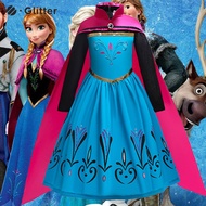 Frozen Anna Princess Dress for Kids Girl Cosplay Costume Kid Long Sleeve The Snow Queen Dresses Wig Crown Accessories Children Birthday Carnival Party Robe
