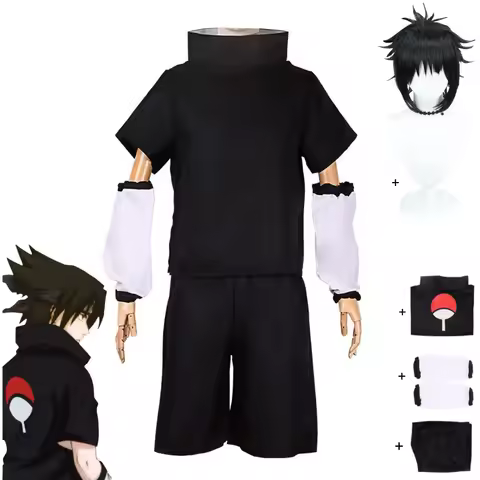 Anime Uchiha Sasuke 2nd Generation Cosplay Costume Summer Black Short Sleeve T-shirt Wig Adult Man W