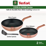 Tefal Cook & Shine 3 Piece Set 24cm Frypan 28cm Wokpan Slotted Spatula G808S395 G808S G808