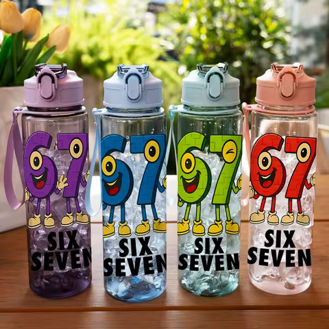 1 Piece 750ml (26 fl oz) 67 Printed Straw Cup, Summer Water Bottle, BPA Free, Portable Sports Outdoo