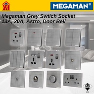 L MALL Megaman Grey Swtich Socket 13A, 20A, Astro, Door Bell Socket Plug Socket Lampu