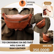 Túi bao tử đeo chéo da bò thật nâu đỏ cao cấp siêu bền không bong tróc RAM Leather