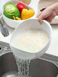 1個多功能廚房洗米籃,塑料洗米篩和流水盆,可用於清洗水果和蔬菜