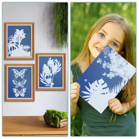 1Set Cyanotype Printing Kit Easy Use DIY Sun Print Paper Kit with Multiple Sheets Clips for Beginner