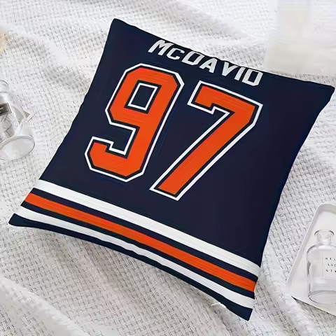 1pcs pillow cover short plush mcdavid 97 hockey jersey print sports fan bedroom decor cushion case