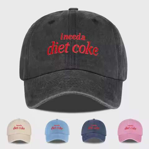 “I Need A Diet Coke” Embroidered Washed Baseball Cap – Adjustable Unisex Sun Hat, Perfect for Leisur