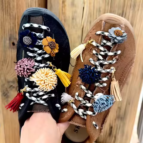 Round Cross Two-tone Shoelaces Colorful Buckle Tassel Flower DIY Decorations for Hike Casual Sneaker