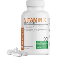 Bronson Vitamin K Triple Play 90 Capsules (Vitamin K2 MK7 / Vitamin K2 MK4 / Vitamin K1) Full Spectr