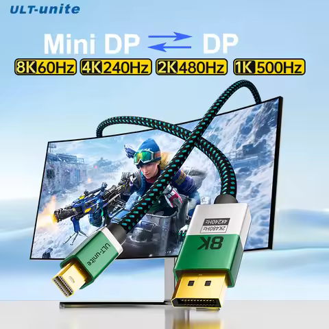 8K Mini DisplayPort to DP 1.4 Cable, Bi-Directional VRR & G-Sync Compatible for Thunderbolt 2 MacBoo