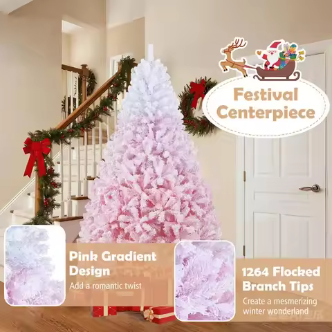 5/6/7/8 FT Artificial Christmas Tree with Warm White LED Lights and 8 Modes for Holiday-7 Feet