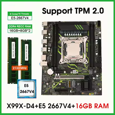 X99 Kit Motherboard LGA2011-3 Set Xeon With E5 2667 V4 Processor and 16GB (2*8GB) DDR4 2133MHz Memor