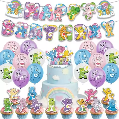 New Care Bears Carebears Children's Birthday Theme Party Decoration Care Bear Banner Flag Balloon Se
