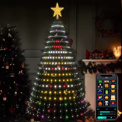5Ft Smart Christmas Tree Lights - 400 LEDs with Remote & App Control - Music Sync, 11Modes - Green W
