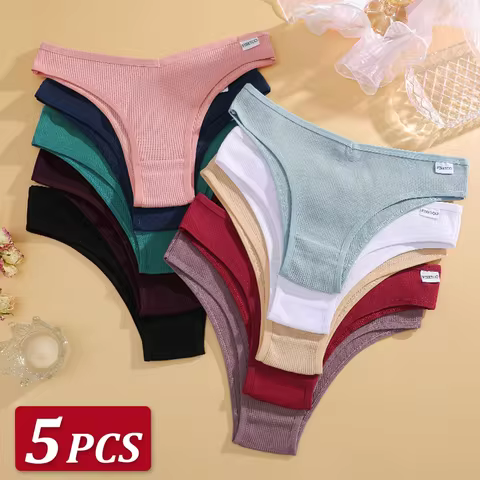 5Pcs/set Women Cotton Brazilian Panties Waffle Style S-XL Underpants Ladies Cotton Underwear Comfort