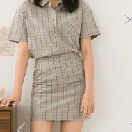 Meier Q checkered top and skirt set 格紋套裝短袖襯襯衫短裙M號