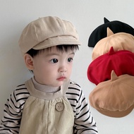 หมวกสีทึบ Topi Baret Bayi ปีกสั้นน่ารักสำหรับเด็กเด็กชายเด็กหญิงวัยหัดเดินผ้าฝ้ายระบายอากาศได้ดีหมวก