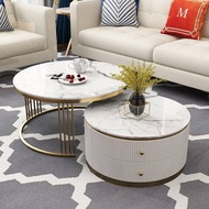 [MR FURNITURE] Coffee Table 2in1 I Sintered Stone Table Top I Solid Wood Drawer &amp; Stainless Steel Frame I Meja Kopi