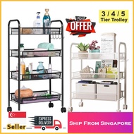 [💯SG STOCK] 3 4 5 Tier Wire Mesh Multipurpose Rolling Cart Storage Trolley Kitchen Storage Rack Trolley Rack with Wheel