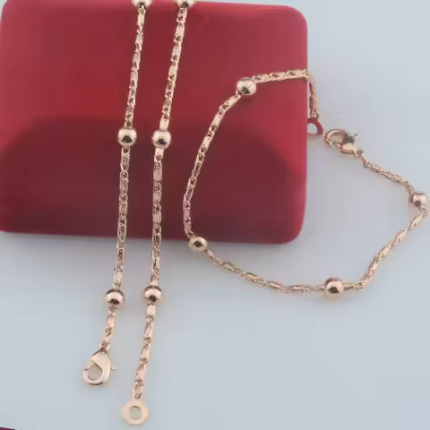 1 Set 5mm Round Bead Women 585 Rose Gold Color Snail Necklace Bracelet Set Jewelry