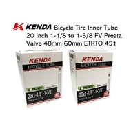 Kenda Bicycle Tire Inner Tube 20 inch 1-1/8 to 1-3/8 FV Presta Valve 48mm 60mm ETRTO 451
