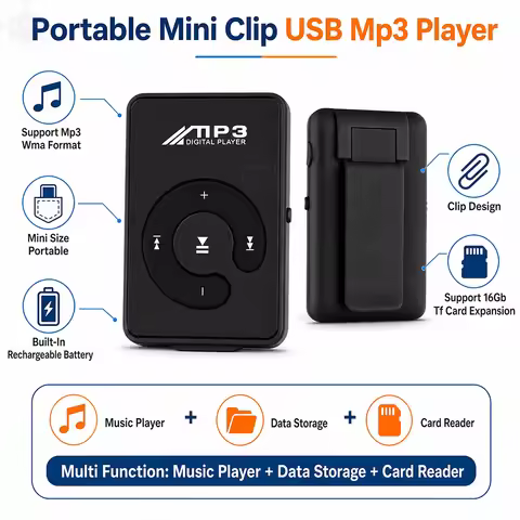 Fashion C Key Portable HiFi Mini Clip MP3 Player Walkman Loudspeaker Music Player Support Micro TF C
