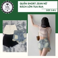 Women's denim shorts, youthful style, stylish tassels, big tears