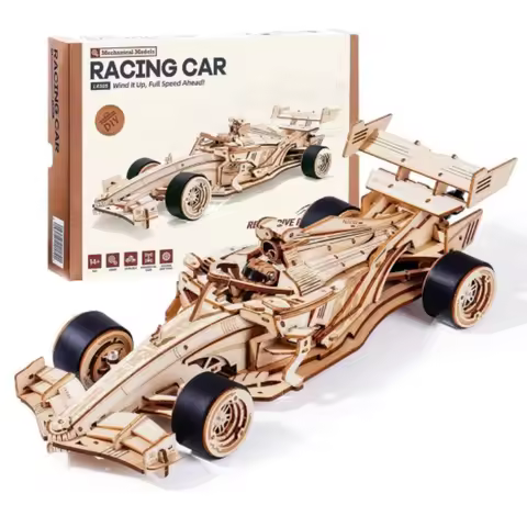 Robotime 3D Wooden Puzzle Racing Car Model Kits 5H Build 8-10M Forward LK505 Mechanical Roaring Engi