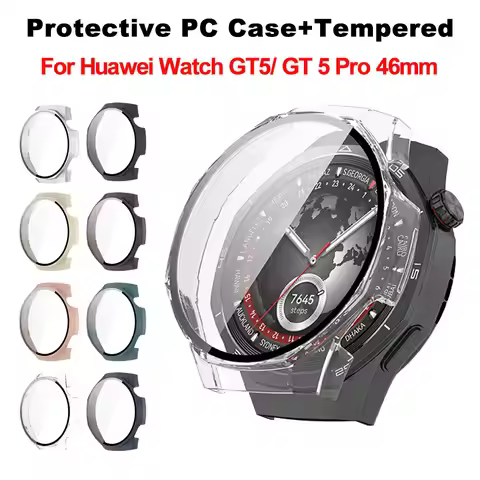 PC Case for Huawei Watch GT5/ GT 5 Pro 46mm Tempered Glass Screen Protector Hard Protective Bumper H
