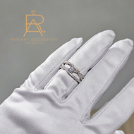 แหวนเงินแท้ ฝังเพชร Moissanite 0.5 กะรัต และบ่าข้าง แบบก้านแถวไขว้ ชุบทองคำขาว